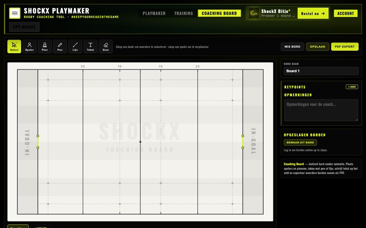 Het Coaching Board van de Playmaker-webapp