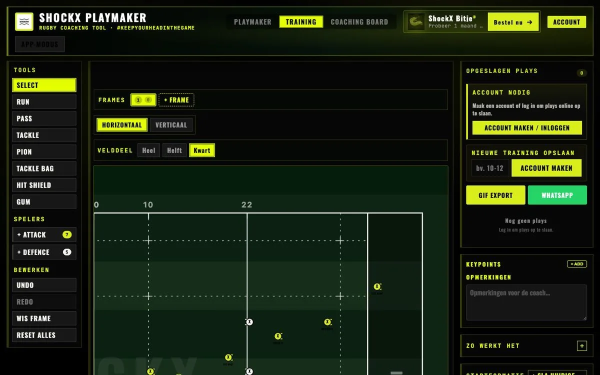 De Training-view van de Playmaker met startformaties
