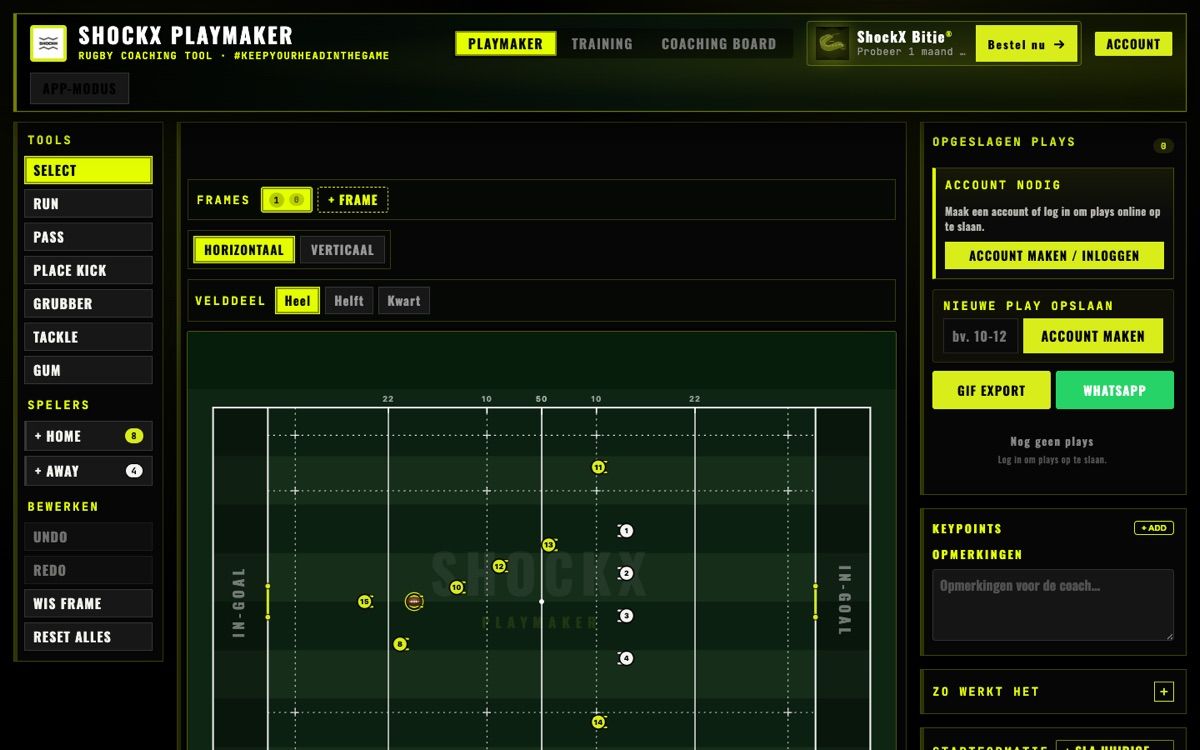De Playmaker-app met tactiekbord en spelersposities